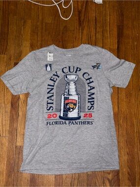 Large kids Florida Panthers 2025 Stanley Cup Champs Grey Tee